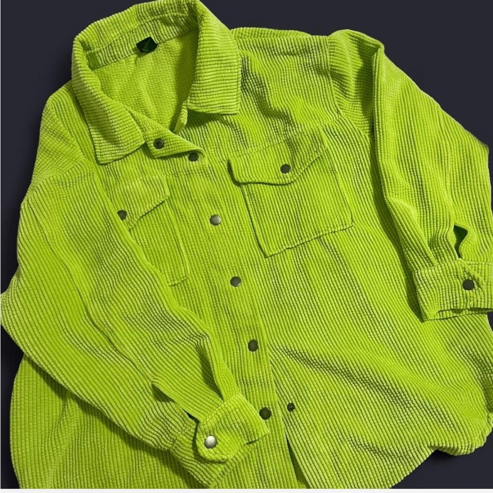 Button-Down Corded Overshirt in Neon Green